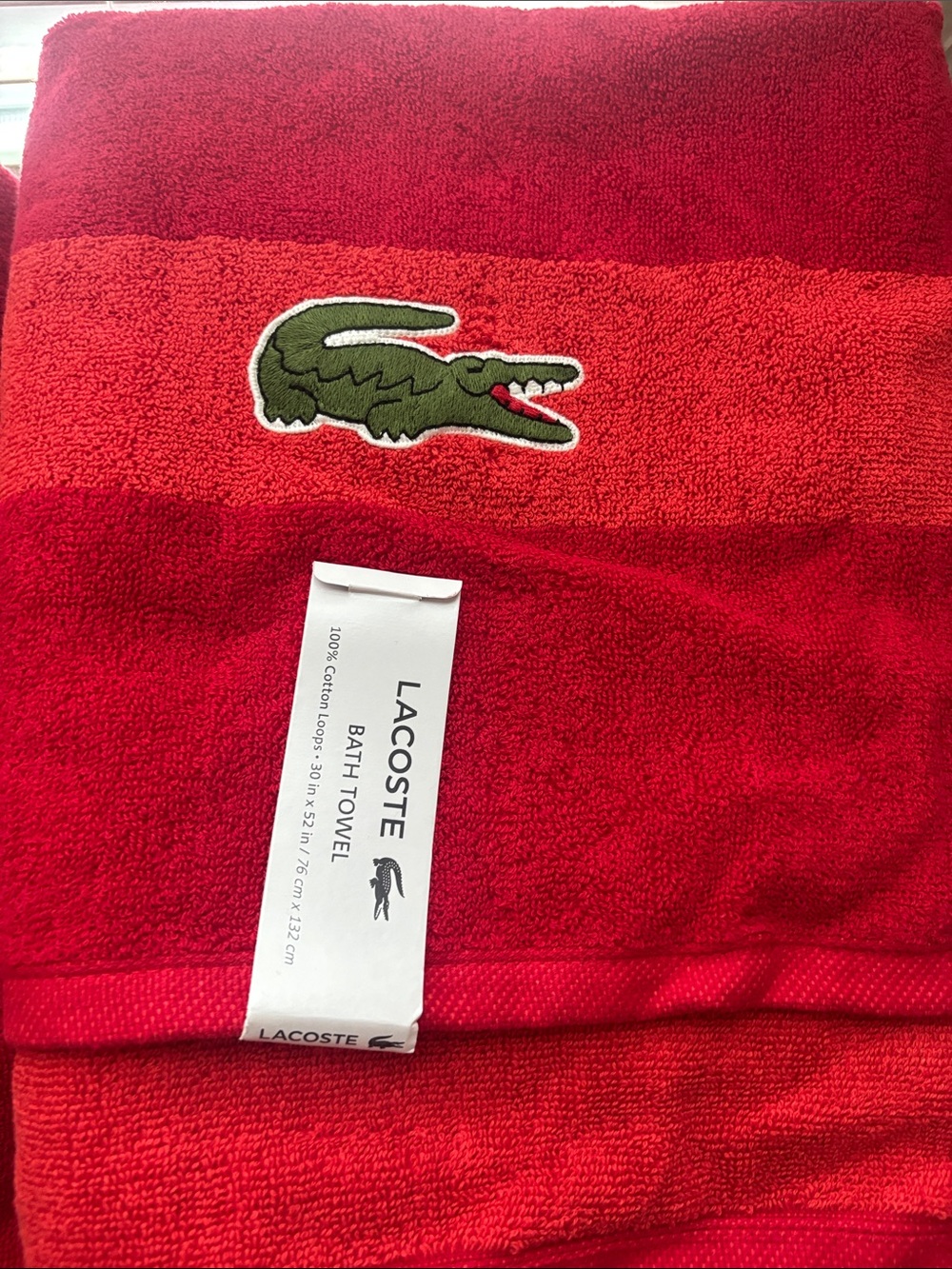 Lacoste LOT of 7  Red Cotton Terry Bath Towel with Green Crocodile Patch
